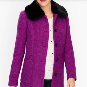 Talbots Faux Fur Collar Bouclé Coat Purple